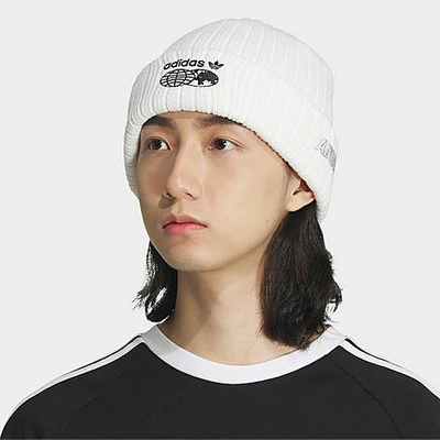 Shop Adidas Originals Worldwide Beanie Hat In White/black/stone