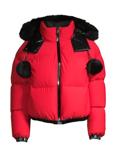 Shop Moose Knuckles Women's Maspeth Sport Cropped Down Puffer Jacket In Fire Red Black