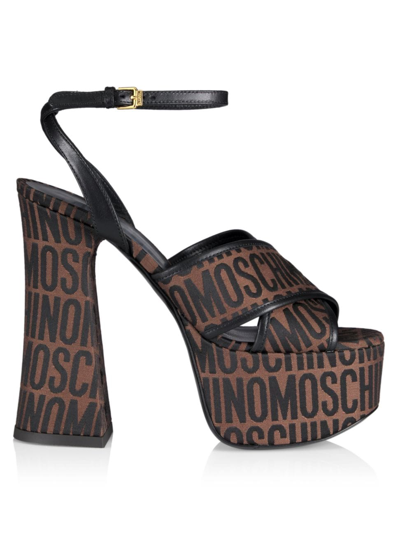Shop Moschino Women's 150mm Logo Jacquard Platform Sandals In Brown Multi