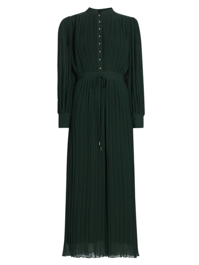 Shop Elie Tahari Women's Almada Pleated Chiffon Tie-waist Maxi Dress In Emerald