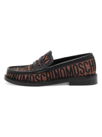 Shop Moschino Women's Logo Jacquard Loafers In Brown Multi