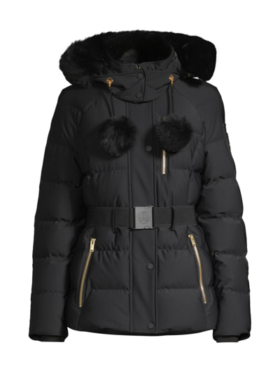 Shop Moose Knuckles Women's Cambria Belted Down Jacket In Black