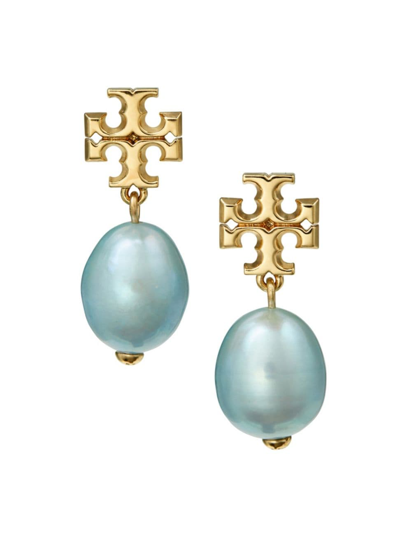 Shop Tory Burch Women's Kira 18k-gold-plated & Cultured Pearl Drop Earrings In Blue