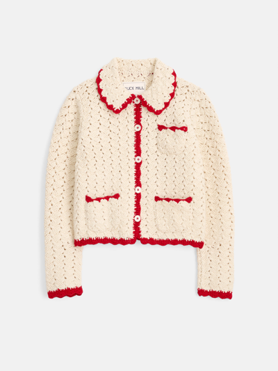 Alex Mill Molly Hand-crochet Cardigan In Ivory/red