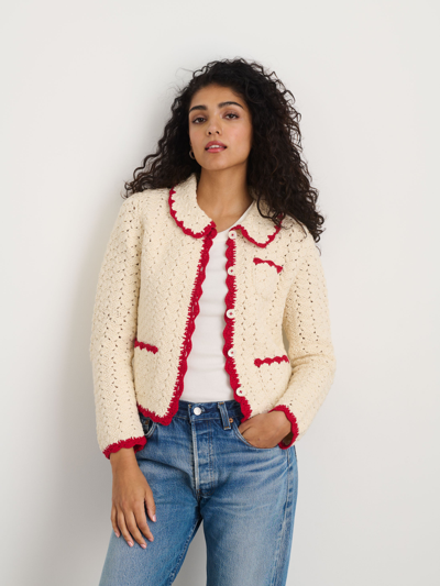 Alex Mill Molly Hand-crochet Cardigan In Ivory/red