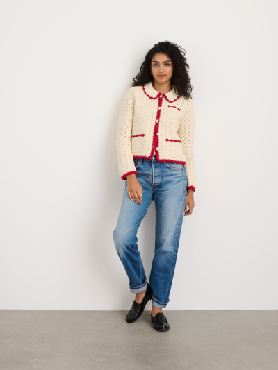 Alex Mill Molly Hand-crochet Cardigan In Ivory/red
