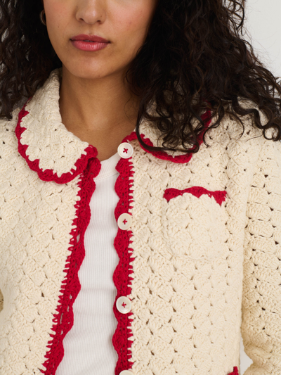 Alex Mill Molly Hand-crochet Cardigan In Ivory/red
