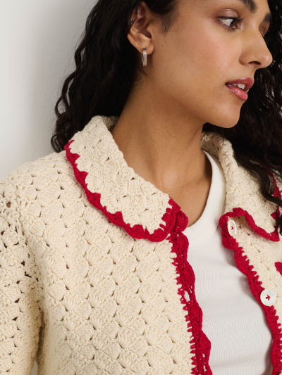 Alex Mill Molly Hand-crochet Cardigan In Ivory/red