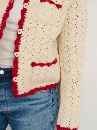 Alex Mill Molly Hand-crochet Cardigan In Ivory/red