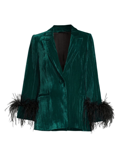 Shop Ungaro Women's Scottie Feather-trimmed Velvet Blazer In Jade