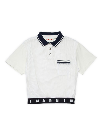 Shop Marni Little Girl's & Girl's Logo Tape Polo Shirt In White Black
