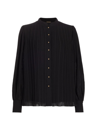 Shop Elie Tahari Women's Abbey Pleated Chiffon Button-front Blouse In Noir