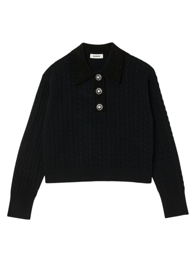 Shop Sandro Women's Knit Polo Neck Sweater In Black