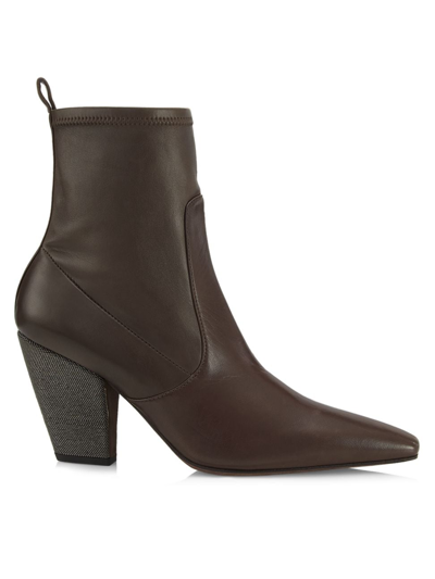 Shop Brunello Cucinelli Women's 80mm Leather Ankle Booties In Brown