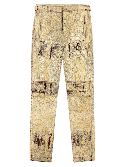 Shop Diesel Men's Alan Crackled Leather Trousers In Khaki