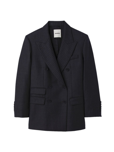 Shop Sandro Women's Stripy Suit Blazer In Grey