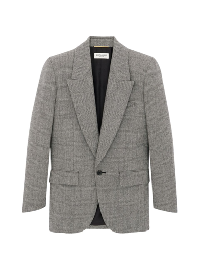 Shop Saint Laurent Women's Blazer In Prince Of Wales Flannel In Grey