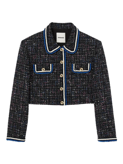 Shop Sandro Women's Short Tweed Jacket In Blanc Blue