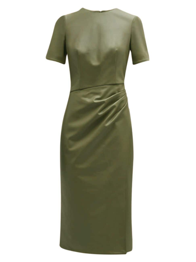Shop Shoshanna Women's Rhea Vegan Leather Twist Midi-dress In Olive