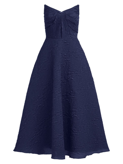 Shop Theia Women's Ellie Crinkle Calf-length A-line Midi-dress In Navy