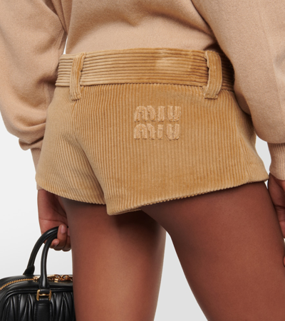 MIU MIU LOW-RISE COTTON CORDUROY SHORTS 