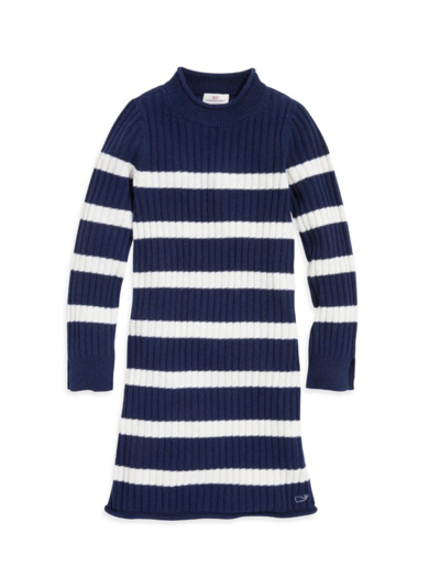 Shop Vineyard Vines Little Girl's & Girl's Roll Neck Stripe Sweater Dress In Nautical Navy