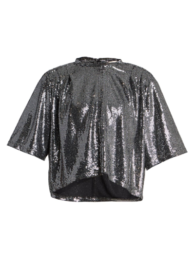 Shop Isabel Marant Étoile Women's Shiny Flou Delfi Cropped Top In Silver