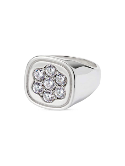 Shop Hatton Labs Men's Daisy Sterling Silver & Cubic Zirconia Signet Ring In Silver White