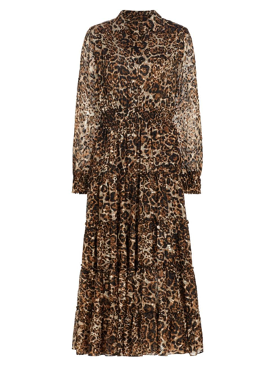 Shop Elie Tahari Women's Geneva Burnout Tiered Midi Dress In Cheetah Burnout