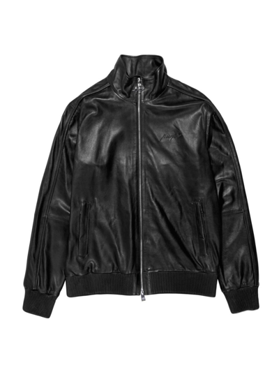Shop Purple Brand Men's Leather Track Jacket In Black