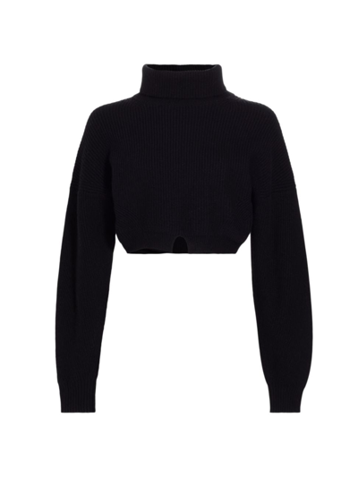 Shop A.l.c Women's Wool Rib-knit Turtleneck Crop Sweater In Black