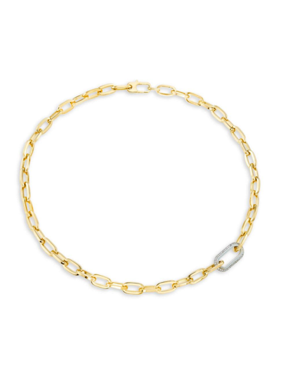 Shop Roberto Coin Women's Two-tone 18k Gold & 0.78 Tcw Diamond Paper-clip Chain Necklace