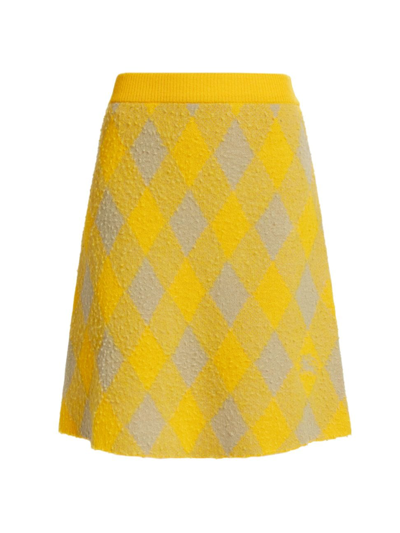 Shop Burberry Women's Argyle Wool Relaxed-fit Skirt In Mimosa Pattern
