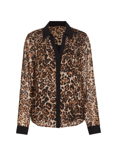 Shop Elie Tahari Women's Nova Silk Burnout Button-front Blouse In Cheetah Burnout