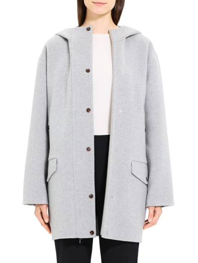 Shop Theory Women's Straight-cut Double-faced Wool-blend Parka In Melange Grey