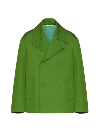 Shop Valentino Men's Technical Wool Peacoat In Green