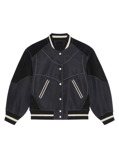 Shop Givenchy Women's Oversized Varsity Jacket With Leather Details In Black