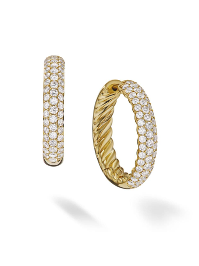 Shop David Yurman Women's Dy Mercer Hoop Earrings In 18k Yellow Gold With Pave Diamonds