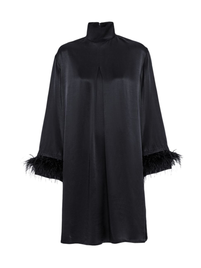 Shop Sleeper Women's Feather-trim Mini Shirtdress In Black