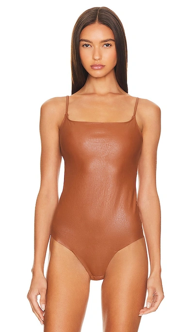 Shop Commando Faux Leather Cami Bodysuit In Cocoa