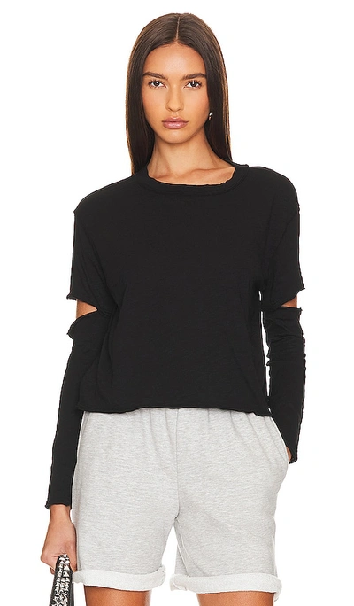 Shop Bobi Elbow Cut Long Sleeve Top In Black