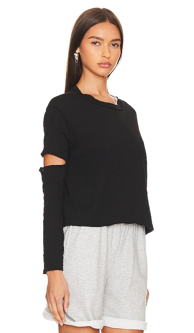 Shop Bobi Elbow Cut Long Sleeve Top In Black