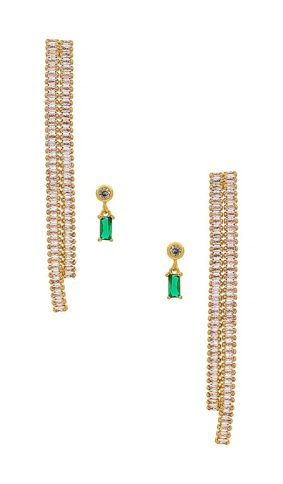 Shop Petit Moments Katharyn & Adamas Earring Set In Emerald & Gold