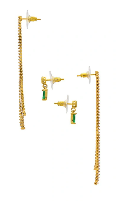 Shop Petit Moments Katharyn & Adamas Earring Set In Emerald & Gold