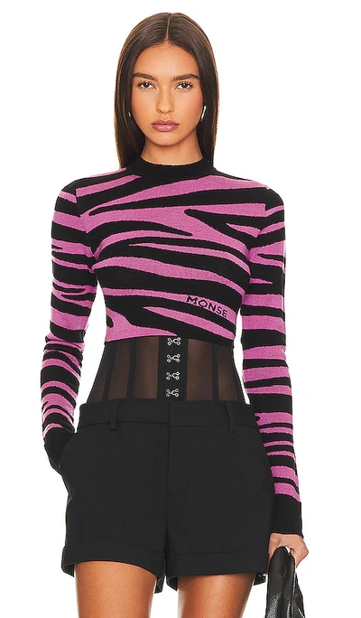 Shop Monse Zebra Cropped Sweater In Pink & Black
