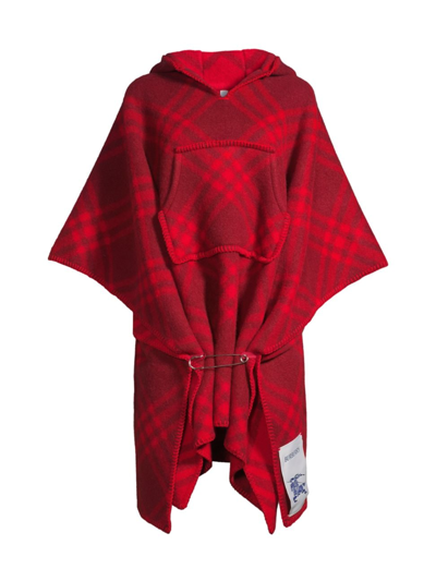 Shop Burberry Women's Hooded Check Wool Cape In Ripple