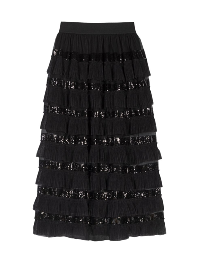 Shop Maje Women's Ruffled Midi Skirt In Black