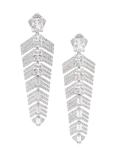 Shop Adriana Orsini Women's Ear Candy Rhodium-plated & Cubic Zirconia Feather Drop Earrings In Silver Crystal