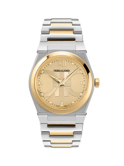 Shop Ferragamo Men's Vega Capsule Diamond & Stainless Steel Bracelet Watch/40mm In Two Tone Gold
