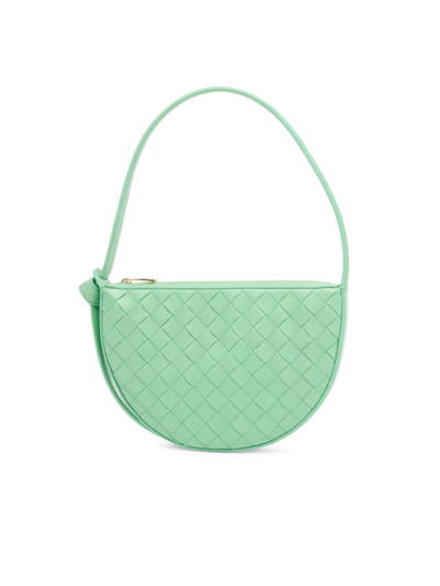 Shop Bottega Veneta Women's Mini Crescent Intrecciato Shoulder Bag In Siren